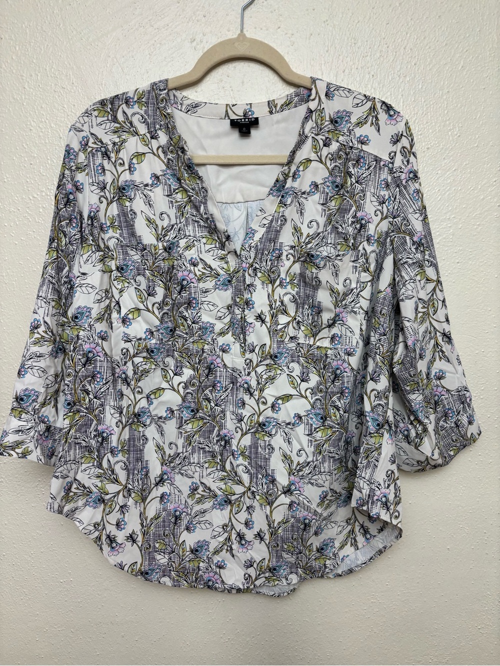 White Floral Button-Front Blouse